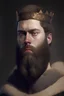 Placeholder: Portrait of a young king, looking grumpy, with short hair and a long beard