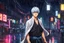 Placeholder: Gintoki in 8k 2D anime realistic drawing style, Gintama costum, close picture, rain, japan, neon, highly detailed, high details, detailed portrait, masterpiece,ultra detailed, ultra quality