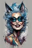 Placeholder: highly detailed full color, caricature concept illustration of a seductive female Silver Fox Blues singer , maximalist, sharp focus, highest resolution, in the styles of Ralph Steadman, Alex Pardee, Denis Forkas , and Masahiro Ito, boldly inked, 8k, coarse, gritty textures