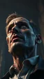 Placeholder: Busch painting style nightmare, a zoomed view of a man looking up man his face is a broken rusted metallic skin texture in a 3d rendering full-height image of a grim and dark scene. Ensure the final images exhibit the utmost quality, encompassing 4K, 8K, and 64K resolutions, with 3D rendering that manifests in photorealistic, hyperrealistic, and highly detailed representations. Employ techniques such as HDR, UHD,