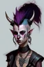 Placeholder: As tiefling teenage girl, she has lots of jewelry and the horns of a ram and also the horns of a gazelle, she has a mohawk and is punk, goth, covered in tattoos