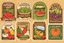 Placeholder: Stickers for a lakeside farmers' market "Good Spirit Market" in a national parks sticker style, featuring illustrations of fresh produce