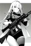 Placeholder: military girl takes out gun, greyscale