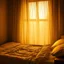 Placeholder: A dreamy, romantic bedroom at dawn, glowing soft yellow light through sheer curtains, peaceful and quiet atmosphere, delicate textures, floating particles of dust in the air, open window with a gentle breeze, subtle eastern-inspired decor elements, cozy and poetic, cinematic composition, ambient fantasy art, no people
