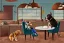 Placeholder: one Dog sat on a chair wearing a pair of glasses and reading the newspaper, another dog washing dishes in a sink in the background, surrealism, maximalism, dynamic lighting, dynamic movement, panorama, wide-angled lense, DSLR, intricately detailed