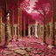 Placeholder: A magenta crumbling forest designed in ancient Greek mosaics painted by Edward Hicks