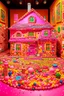 Placeholder: A pink realm made out of candy designed in German folk art painted by Gustav Klimt