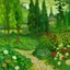 Placeholder: A green kingdom with roses near a woods designed in Ica stones painted by Vincent van Gogh