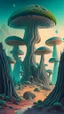 Placeholder: alien landscape with trees and mushrooms