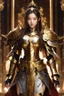 Placeholder: Half body Photography,very beautiful Chinese Girl,full body,looking front view,brown long hair, mechanical,delicate gold,silver metalic parts, golden parts, intricate armor, detailed part,Movie Still