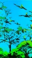Placeholder: Cerulean treetops with birds painted by Andy Warhol