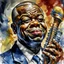 Placeholder: dnd, fantasy, watercolour, humongous strokes, stylistic, portrait, illustration, furry, Louis Armstrong , personable face