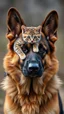 Placeholder: A German shepherd with a cat on his back