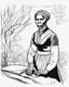 Placeholder: Outline art for coloring pages with Harriet Tubman, white background, sketch style, only use black outline, white background, no shadows and well and clear outline