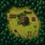 Placeholder: A very large top down view dungeons and dragons style map. Realistic art style. No border. Top down view. Interesting. A farmhouse in a clearing in the forest with some crops planted in fields next to it. A well near the house with a broken cover. There are groves of fruit trees near the farmhouse.