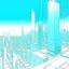 Placeholder: Digital illustration by Moebius and Frank Miller of a minimalist and digital city, colors are white, light blue and light green.