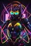 Placeholder: dj woman robotic fullybody headphone with sunglasses colorsfull glowing neon,light shining colorfull background sign colorsfull neon