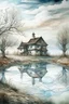 Placeholder: The place where the Dream and its followers live. A reflection of the sky. Watercolor, new year, fine drawing, beautiful landscape, pixel graphics, lots of details, pastel aqua colors, delicate sensuality, realistic, high quality, work of art, hyperdetalization, professional, filigree, hazy haze, hyperrealism, professional, transparent, delicate pastel tones, back lighting, contrast, fantastic, nature+space, Milky Way, fabulous, unreal, translucent, glowing