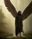 Placeholder: native american shaman, wise man, long black hair, black hooded coat like wings, 8k resolution concept art portrait by Greg Rutkowski