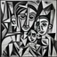 Placeholder: picasso cubism black and white woman and child in middel