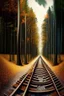 Placeholder: a railroad track, going through the woods, in various climate seasons, on 6 mathematical planes of perspective