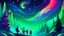 Placeholder: fantasy cartoon illustration: Norther lights during Christmas party