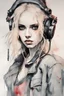 Placeholder: Singer Danish MØ face, Style cyberpunk, watercolor illustration by <agnes cecile> <John Kenn Mortensen> <Yoji Shinkawa>,