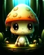 Placeholder: A melancholic creepy kawaii mushroom with a tiny, frowning mouth and big droopy eyes, sitting on a mossy log in a quiet and peaceful forest, lost in its own thoughtsto add personality, outline