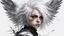 Placeholder: Punk, Angel, portrait, white hair, white background, old canvas torn cracks, mystical, fine drawing, high detail, 8K