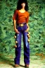 Placeholder: year 1997 denim fashion, grunge "combat pants", cargo, Loose fit, low waist, baggy. Colors: denim blue, blue, purple, khaki, light green, lilac, plum, orange, terracotta, red, pink, dark blue, beige. Patterns: cheetah, balls, stripes. cheetah belt. Something between camouflage and cheetah prints. Women models. Sharon Stone, Sandra Bullock, Winona Ryder, Milla Jovovich, Big tennis shoes on. Latex in small part, areas, clothes..Combat pants. Leg warmers.