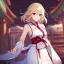 Placeholder: Clear Focus, High resolution, girl wearing a miko outfit, wearing a short white skirt, sleeveless, medium hair length, fluffy tight hair, blonde hair, red eyes, wearing red bow behind hair