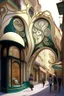 Placeholder: the design of the pedestrian street environment in the Art Nouveau style and fabulous style