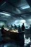 Placeholder: Advanced collective society with some people working in a slightly environmental room