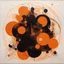Placeholder: diffused cosmic conspiracies, abstract art, pinpoint light clusters, by Petros Afshar and Victor Pasmore, silkscreened mind-bending abstractist metal etching, asymmetric, cigarette burn textures, violent orange and black colors of differing hues, orange monocolor