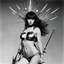 Placeholder: [high res photo by Kishin Shinoyama (1968)] a female Barbarella version of Saint Sebastian pierced by arrows
