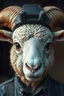 Placeholder: with heading (autofarm) in poster form,a portrait of a fat head mechanic sheepman, man is eating a hybrid mixed body part sheep, giant eyes sheep alien style H.R giger look. as one head, ribbed nose