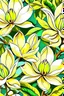 Placeholder: multi colors Magnolia, flowers green leaves golden outlines seamless pattern oil painting white background