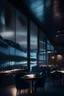 Placeholder: 10k hyper realistic detailed luxury Modern Alaskan restaurant surrounded with glass paneling, wide shot, dinning, busy, dark, Northern lights, night