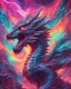 Placeholder: Close up shot, Dragon in a vibrant synthwave dreamscape, neon chaos swirling energetically around pixelated forms, a dynamic fusion of retro gaming nostalgia and futuristic abstraction