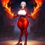 Placeholder: fantasy art, busty latina, big booty, full-body,standing next to car , beautiful-face, short hair, red-silver-fire-pattern outfit, short outfit, tight outfit, scoop-neck, enormous bust, realistic artwork,full body show, posing ,