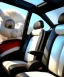 Placeholder: Ultra realistic back seat of limousine image, wide angle view, Alice woman and white rabbit man into, many color balls, circus clothing, long hair, smoke, feather long coat, soft color, highly detailed, unreal engine 5, ray tracing, RTX, lumen lighting, ultra detail, volumetric lighting, 3d, finely drawn, high definition, high resolution.