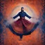 Placeholder: Hyper Realistic Sufi Whirling with Maroon, Islamic Sufi Rustic Grungy orange Islamic pattern & navy-blue fog