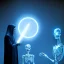 Placeholder: The Grim Reaper and the Skeleton in Tron world, discussing the future of the universe, art by Magritte and Pixar