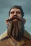 Placeholder: Fantasy Bearded strong man wearing a thick fur-lined merchant's coat, wearing gold rings, divine, halo, happy smiling, portrait, high definition, realistic, long hair, dynamic lighting, volumetric lighting, mustache