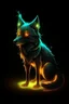 Placeholder: Super cool glowing a spiritual elemental canine with mencaing glowing eyes In a dark room. It sits alone staring deeply into the screen, it has a painted-anime style.