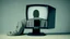 Placeholder: man no head, with monitor as head,