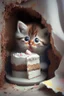 Placeholder: baby kitten hiding eating cake