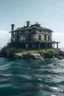 Placeholder: An abandoned house on an island in the middle of the ocean