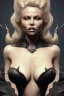 Placeholder: Pamela Anderson as evil queen in black leather, leather, busty, cleavage, angry, stern look. character design by cory loftis, fenghua zhong, ryohei hase, ismail inceoglu and ruan jia. unreal engine 5, artistic lighting, highly detailed, photorealistic, fantasy