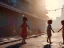 Placeholder: children playing on the Indian street capture them against the sun and make an art silhouette, hyper details, real sharp, 8k